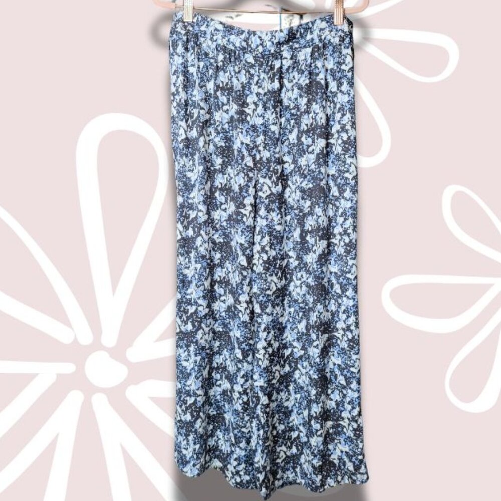 17.$5-L(UK14)-NEXT Viscose Wide Leg Pants Black/White/Sky Flowy w/Pockets